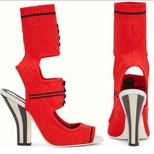 Fendi red and black bootie heel